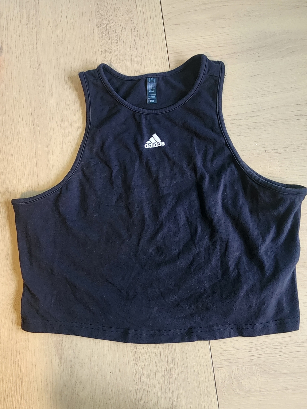 Womens Adidas Black Crop Tank with White Logo